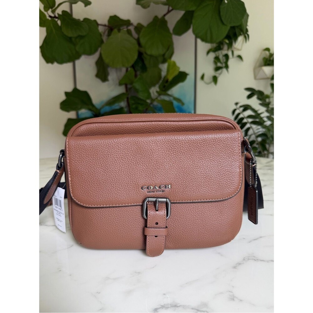 NWT COACH Hudson Crossbody Bag Gunmetal / Saddle Brown Leather Messenger C5399